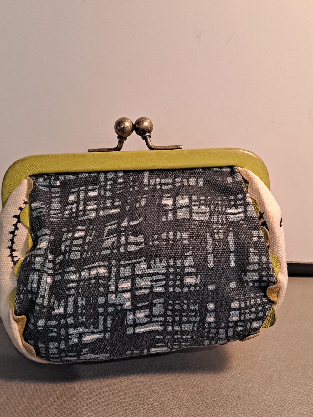 Pilcro Anthropologie Letterpress Green Black Cream City Grid Pattern Coin Purse